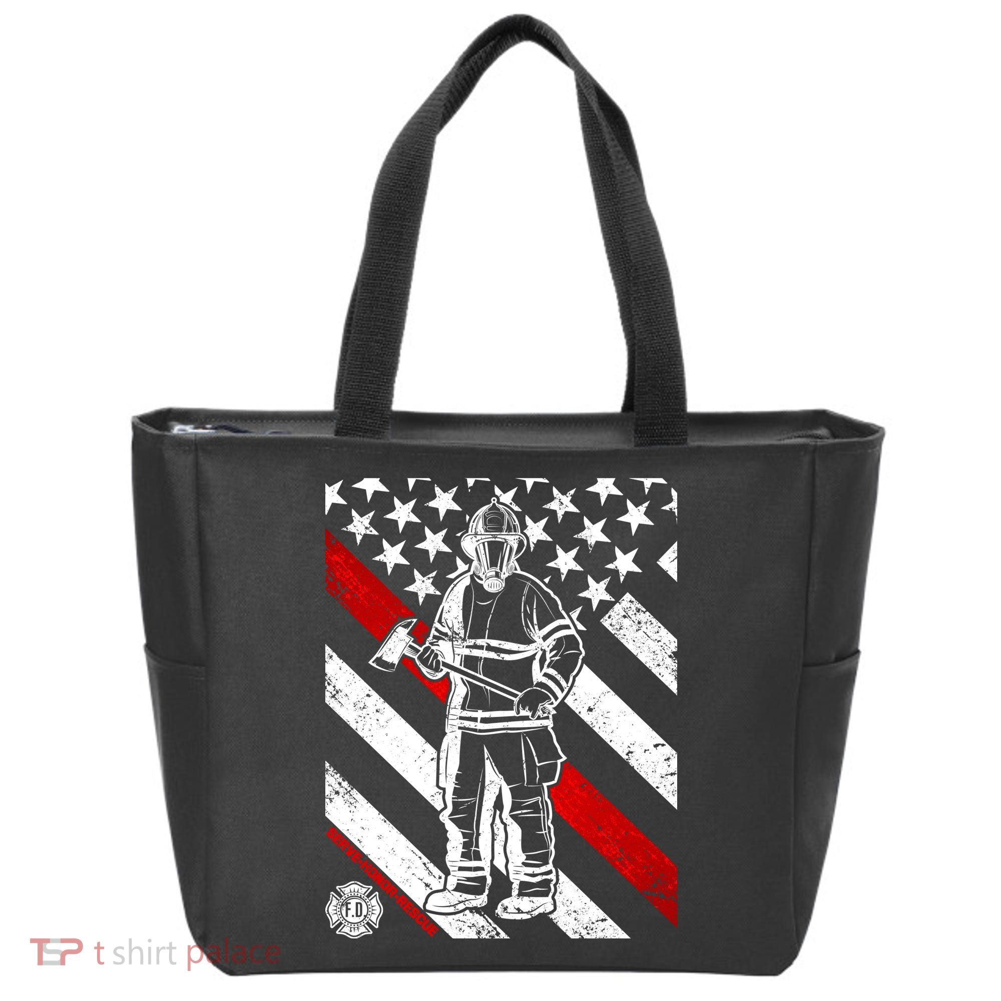 Firefighter Thin Red Line Serve Honor Rescue Tote Bag