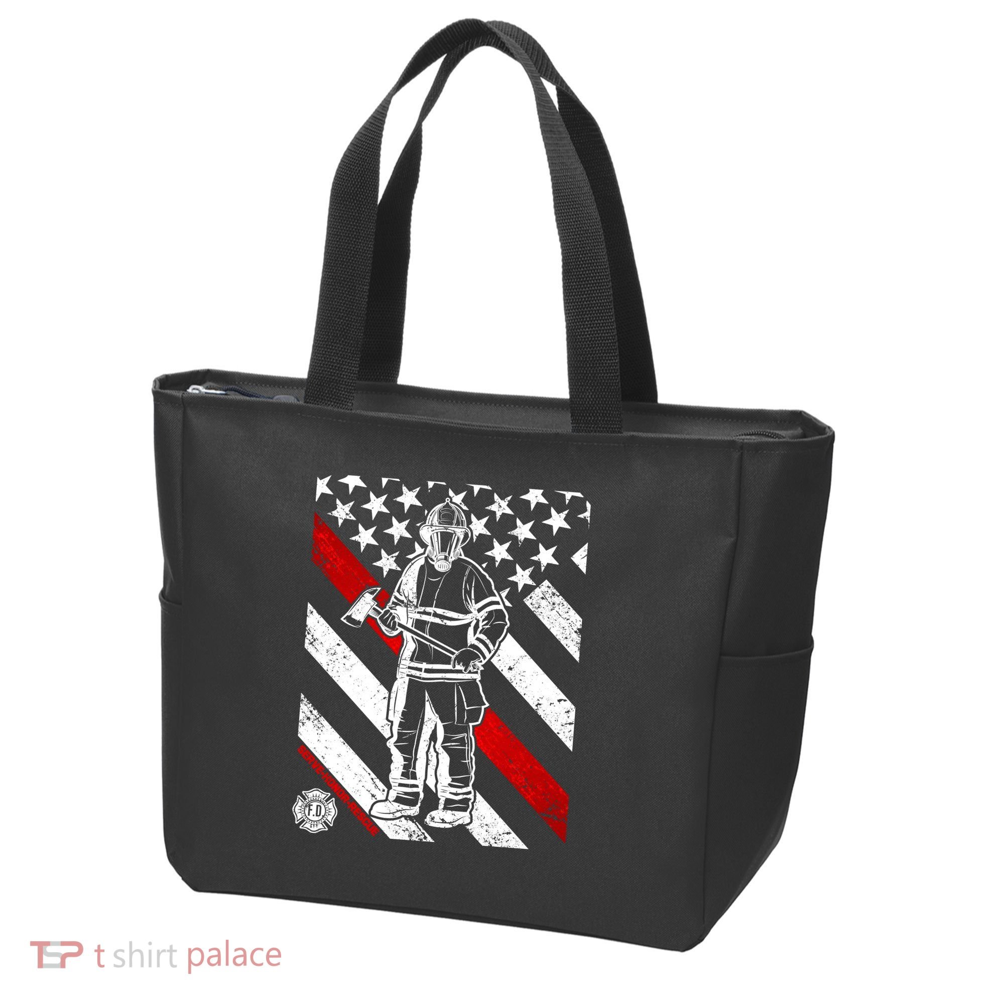 Firefighter Thin Red Line Serve Honor Rescue Tote Bag