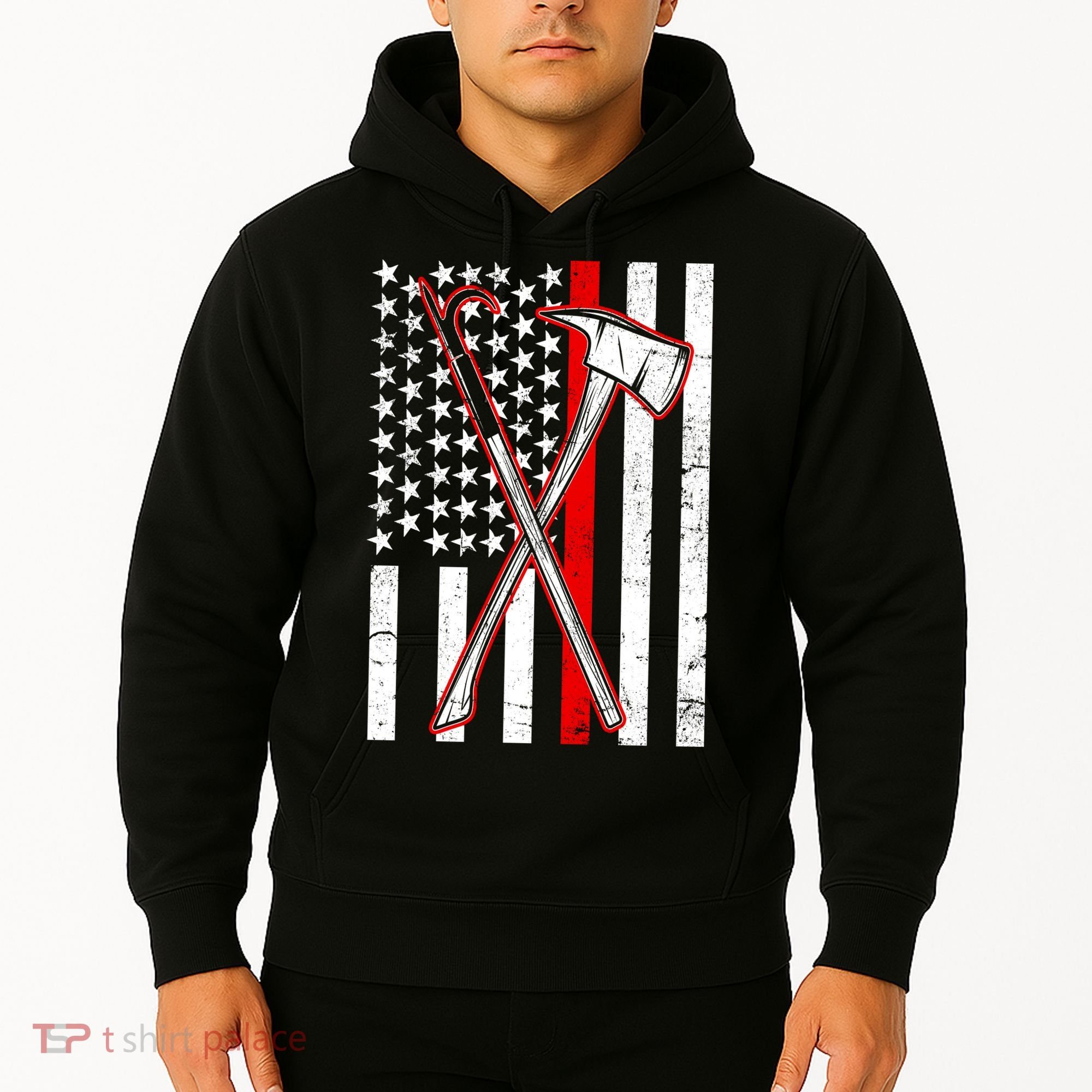 Firefighter US Flag Thin Red Line Hoodie