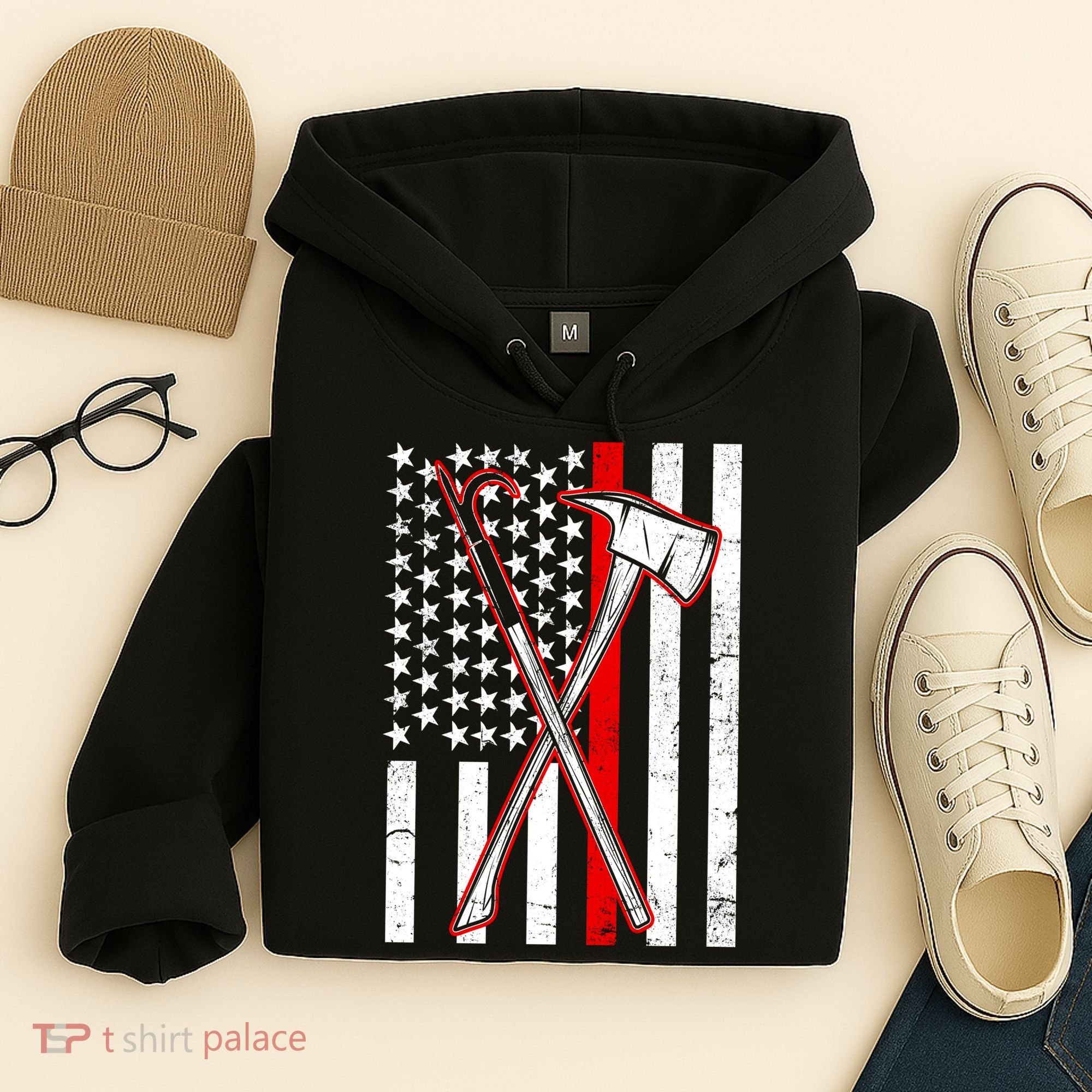 Firefighter US Flag Thin Red Line Hoodie
