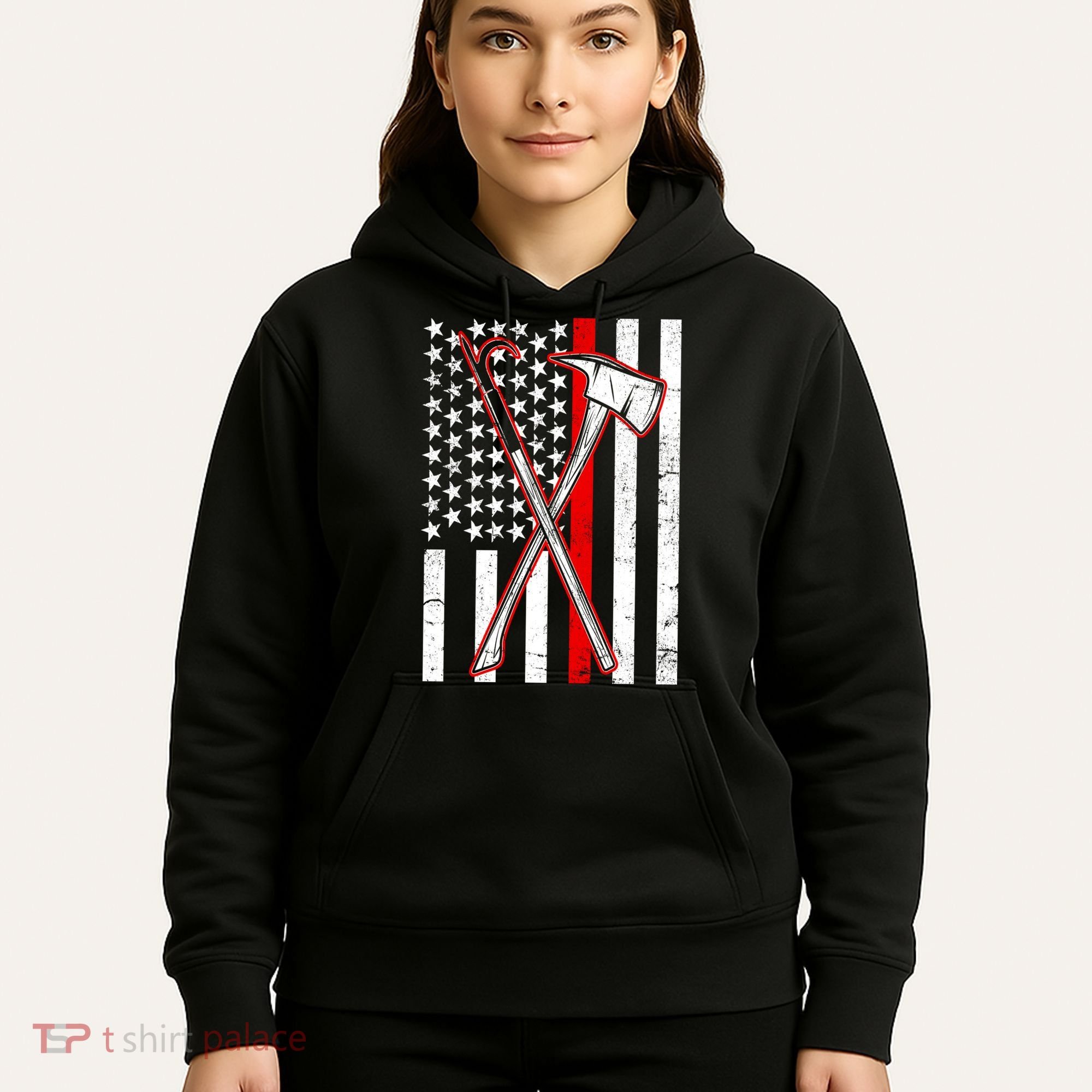 Firefighter US Flag Thin Red Line Hoodie