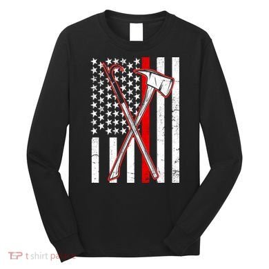 Firefighter US Flag Thin Red Line Long Sleeve Shirt