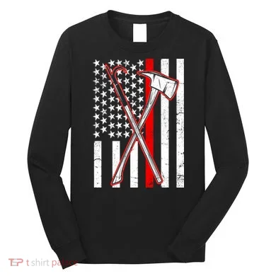 Firefighter US Flag Thin Red Line Long Sleeve Shirt