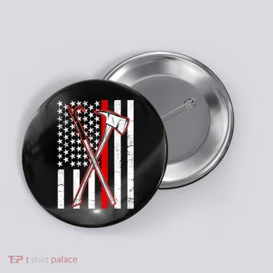 Firefighter US Flag Thin Red Line Button
