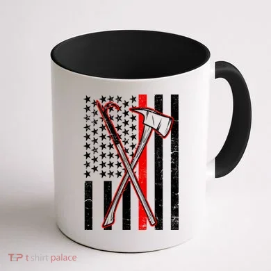 Firefighter US Flag Thin Red Line Coffee Mug back