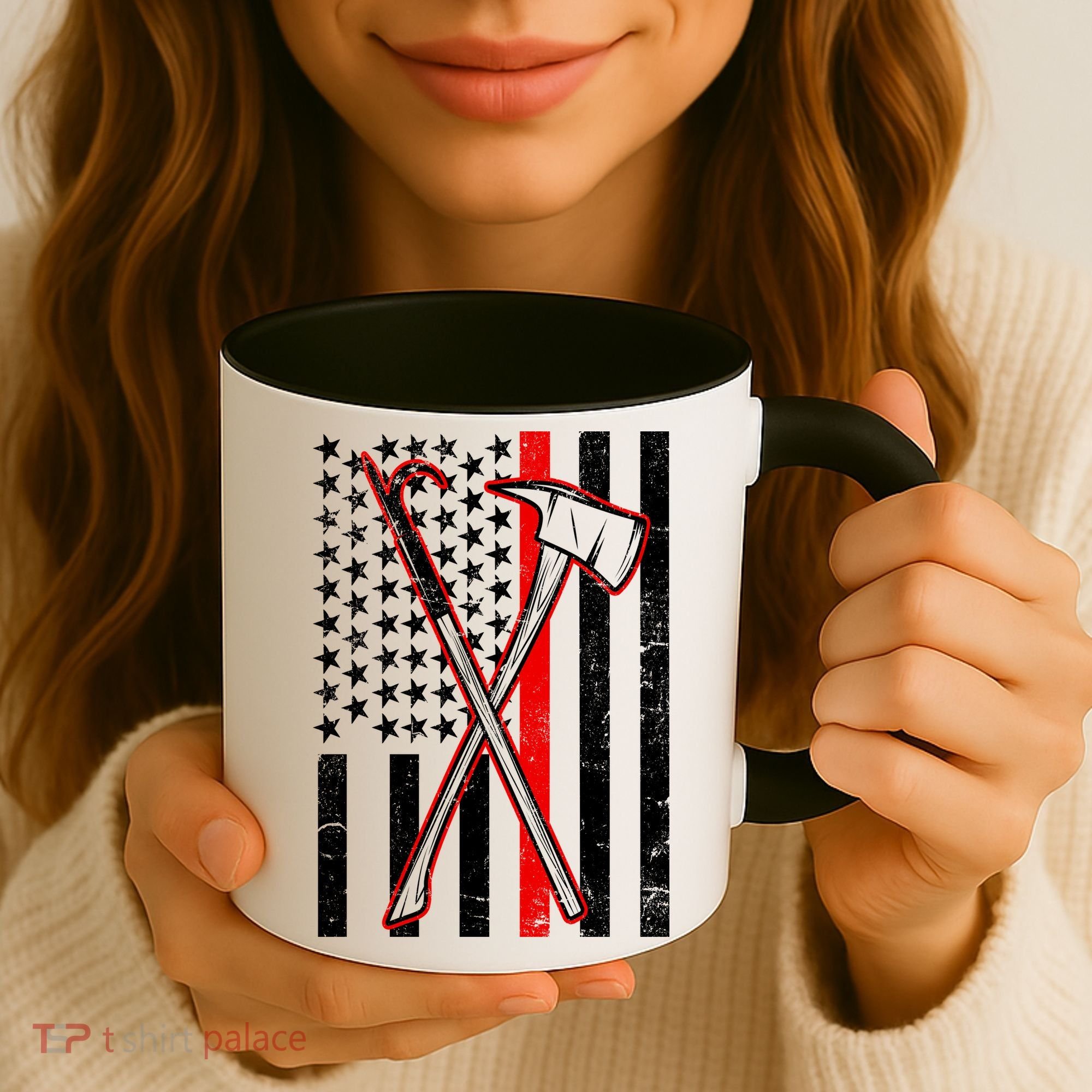 Firefighter US Flag Thin Red Line Coffee Mug
