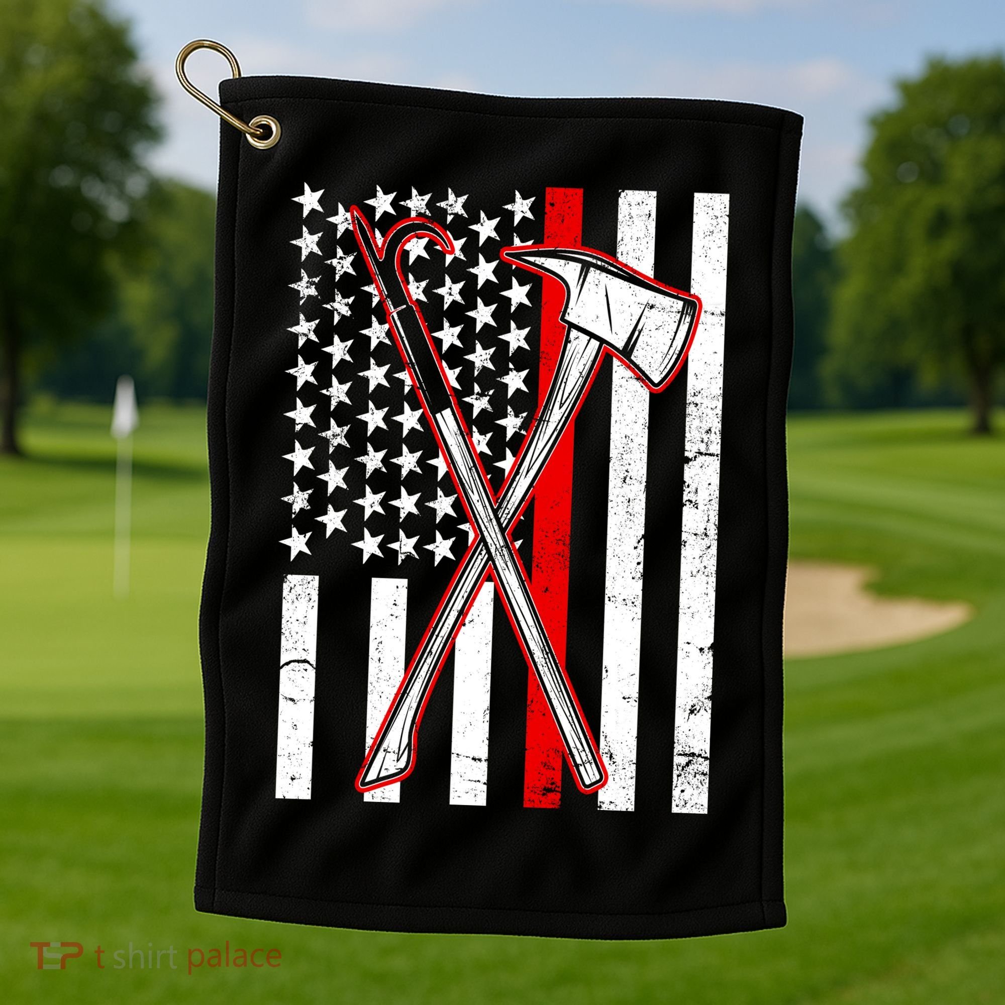 Firefighter US Flag Thin Red Line Golf Towel