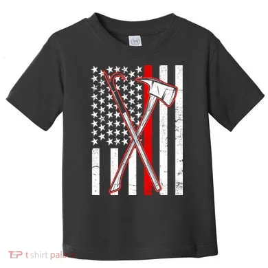 Firefighter US Flag Thin Red Line Toddler T-Shirt