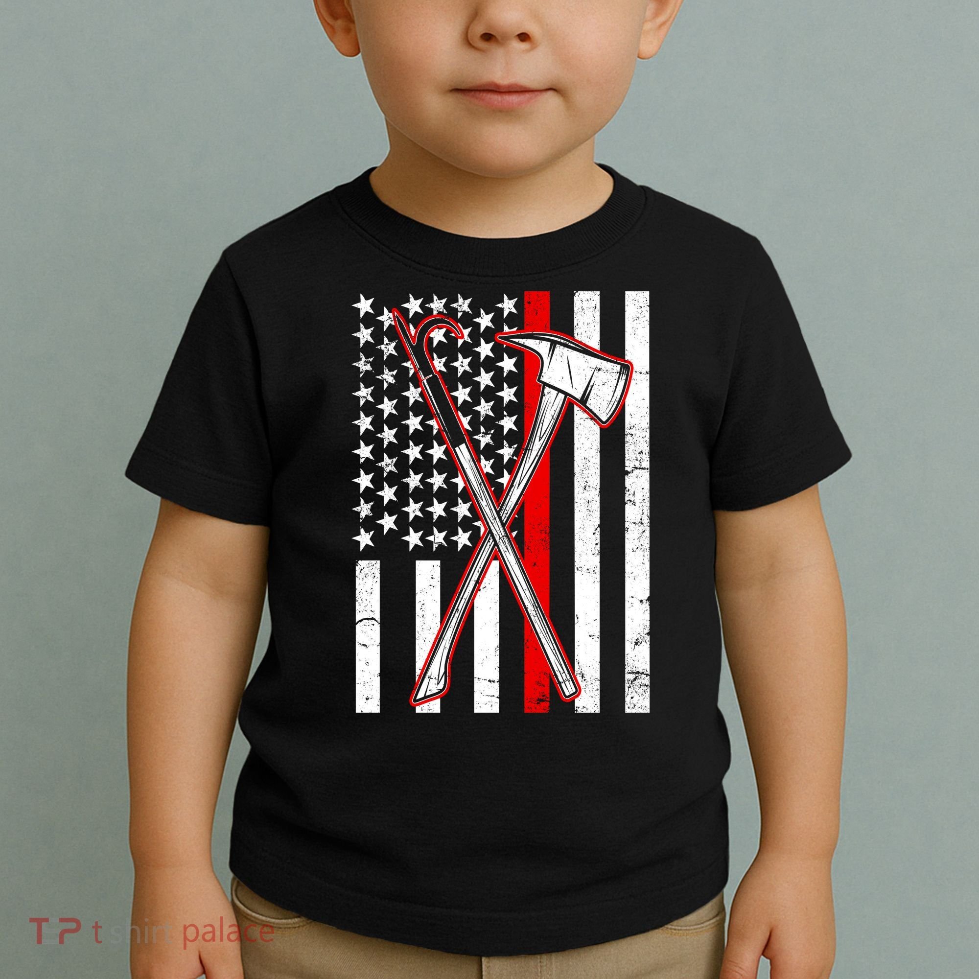 Firefighter US Flag Thin Red Line Toddler T-Shirt