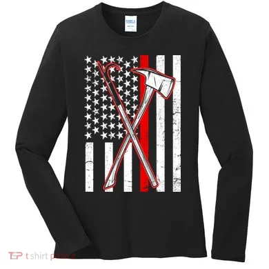 Firefighter US Flag Thin Red Line Women's Long Sleeve Shirt