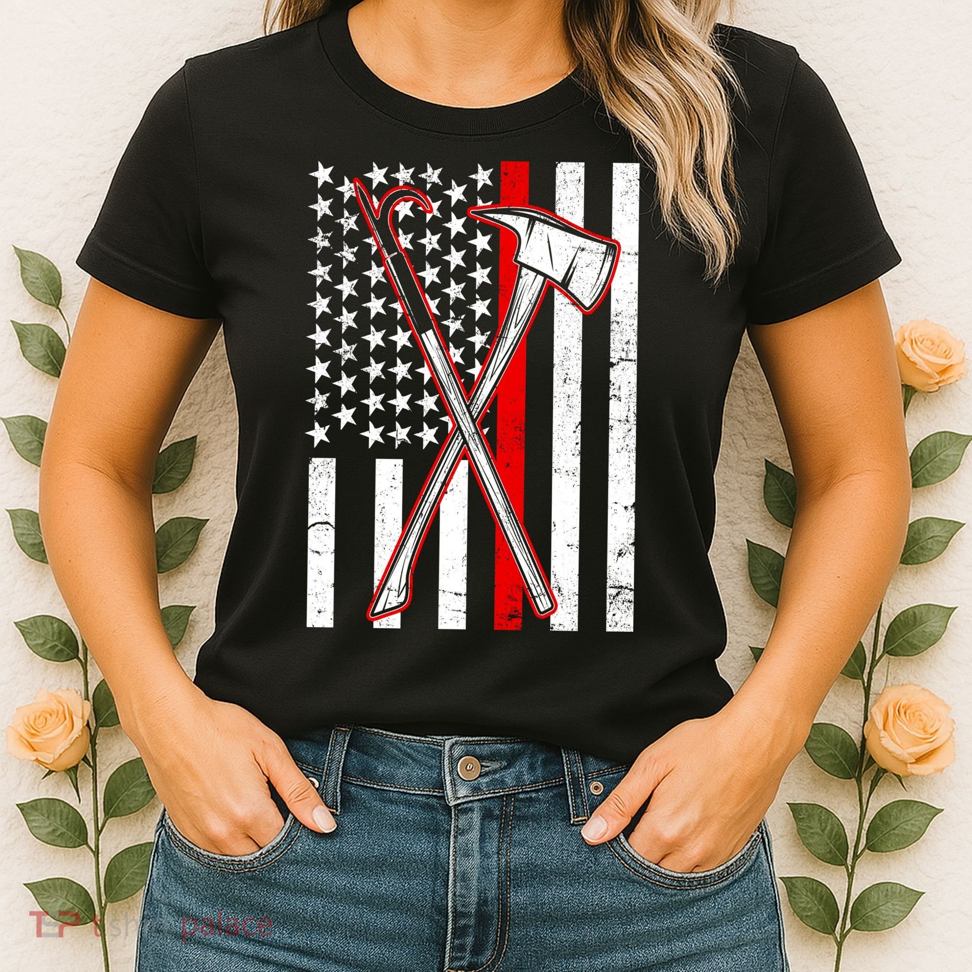 Firefighter US Flag Thin Red Line Women's T-Shirt