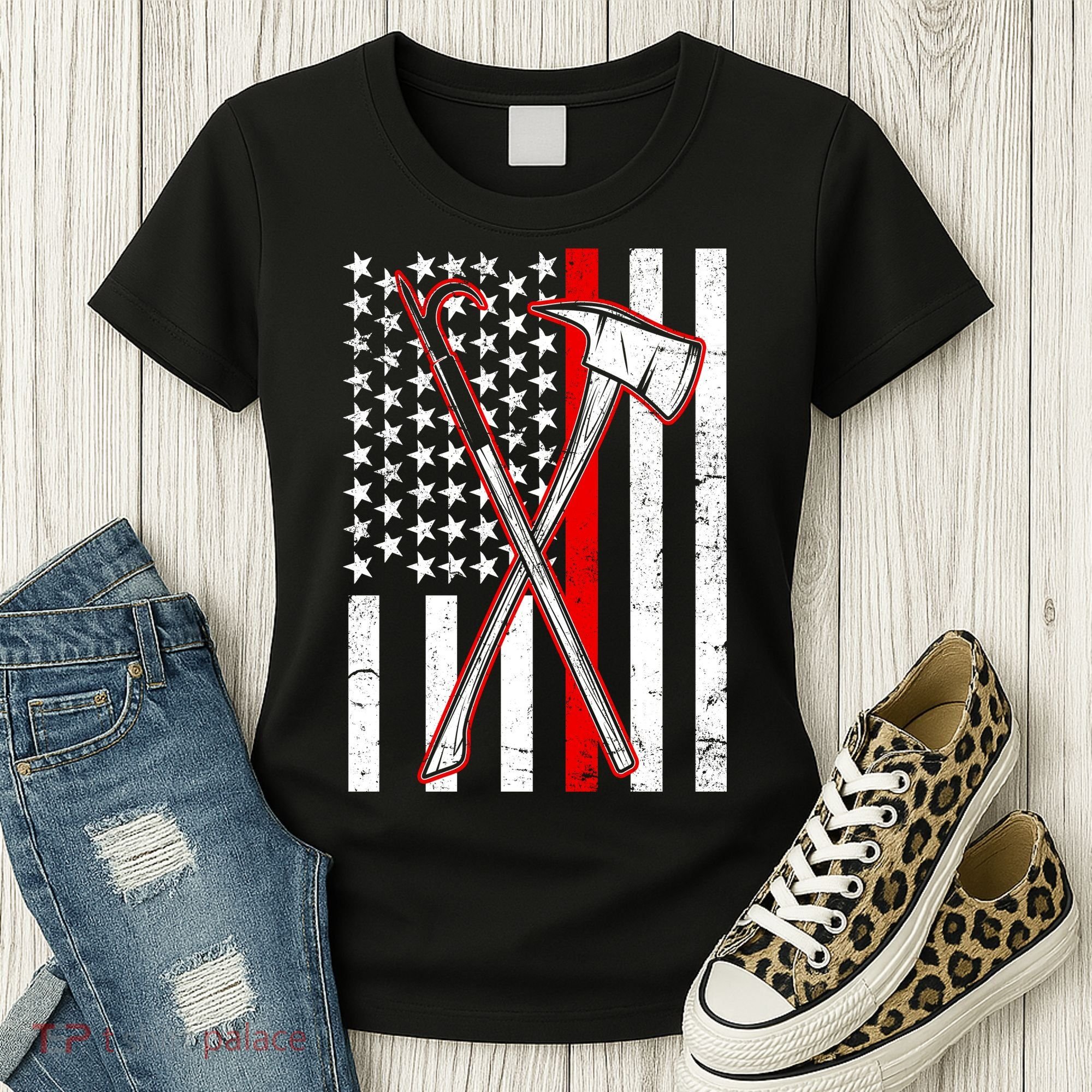 Firefighter US Flag Thin Red Line Women's T-Shirt
