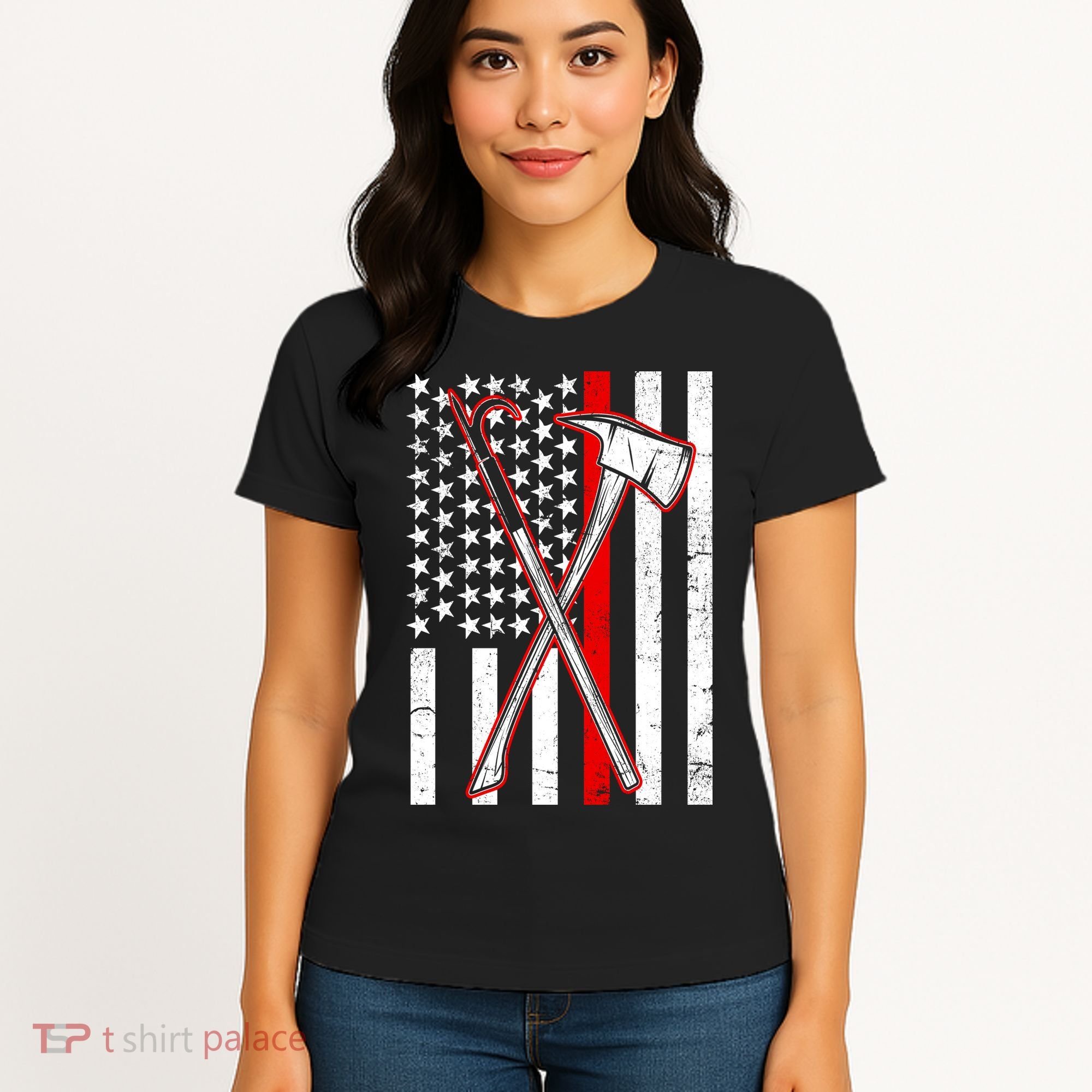 Firefighter US Flag Thin Red Line Women's T-Shirt