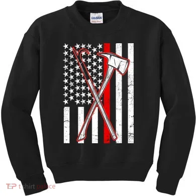 Firefighter US Flag Thin Red Line Kids Sweatshirt