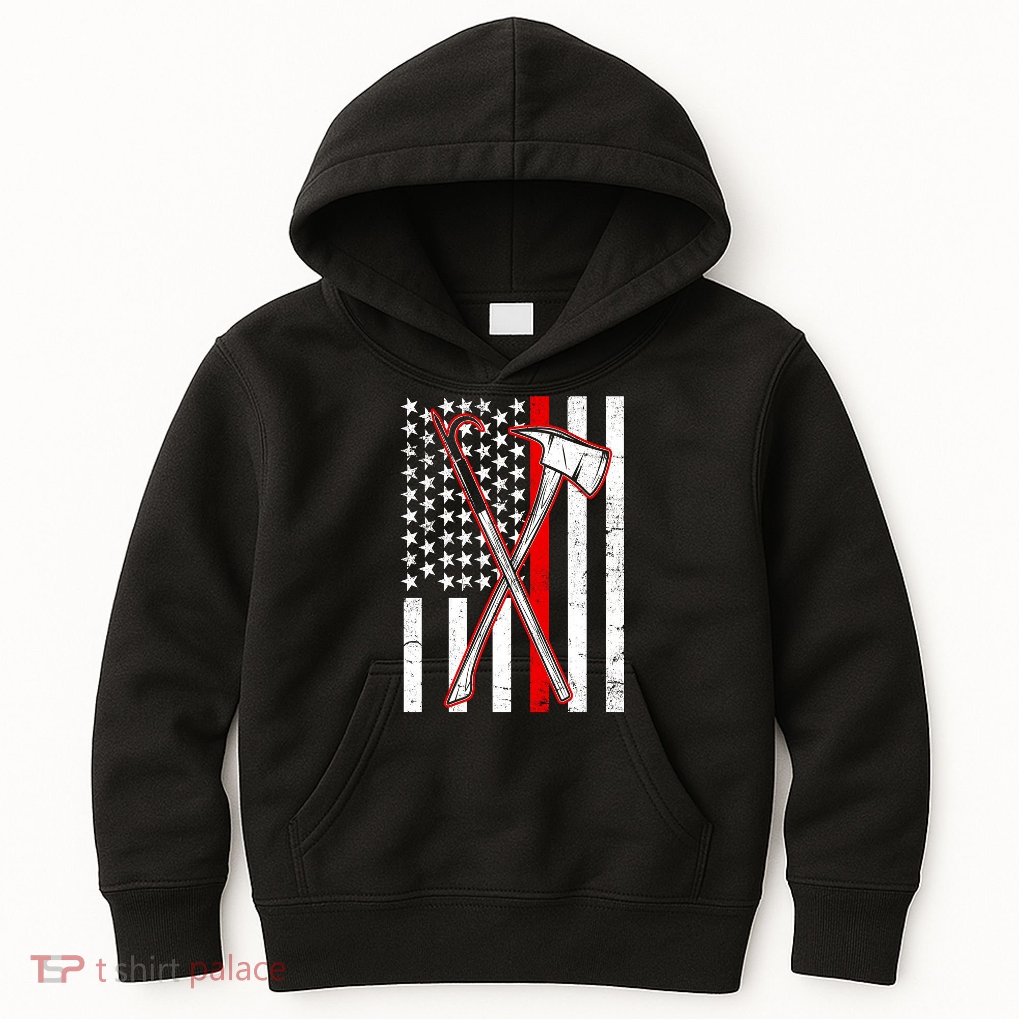 Firefighter US Flag Thin Red Line Kids Hoodie