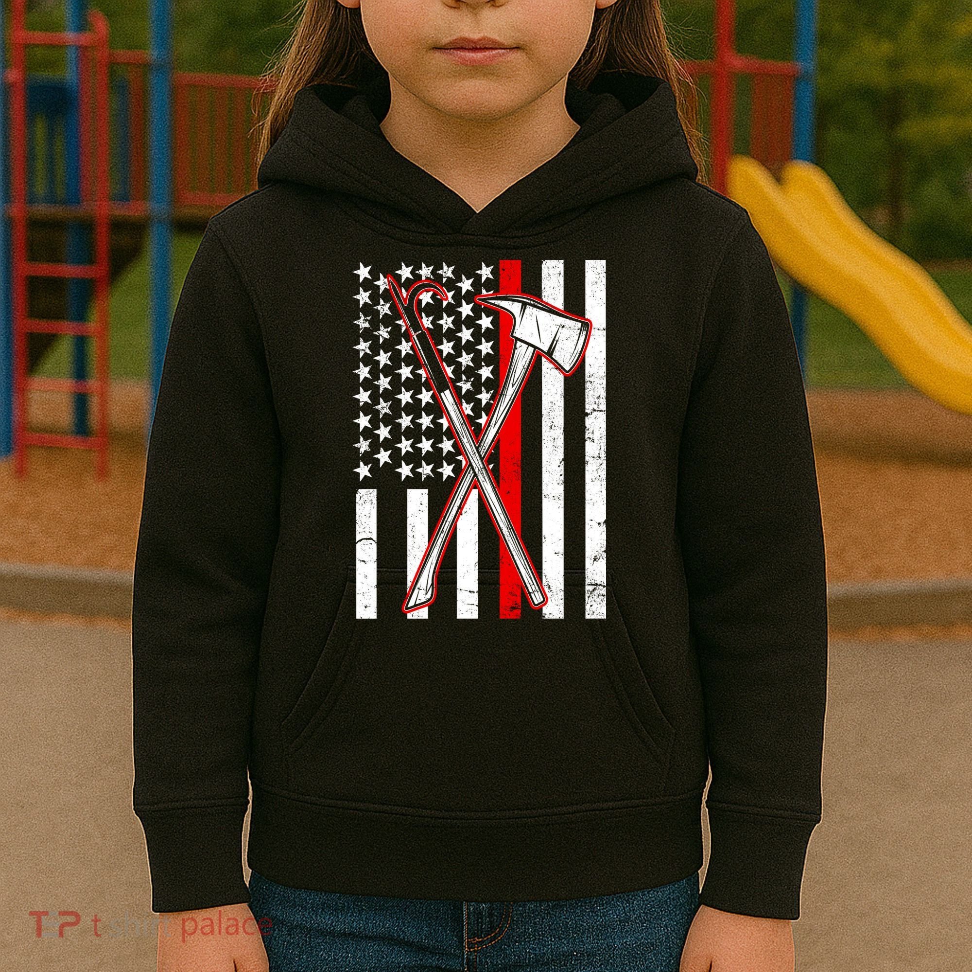 Firefighter US Flag Thin Red Line Kids Hoodie