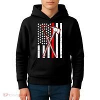 Firefighter US Flag Thin Red Line Kids Hoodie thumb 4