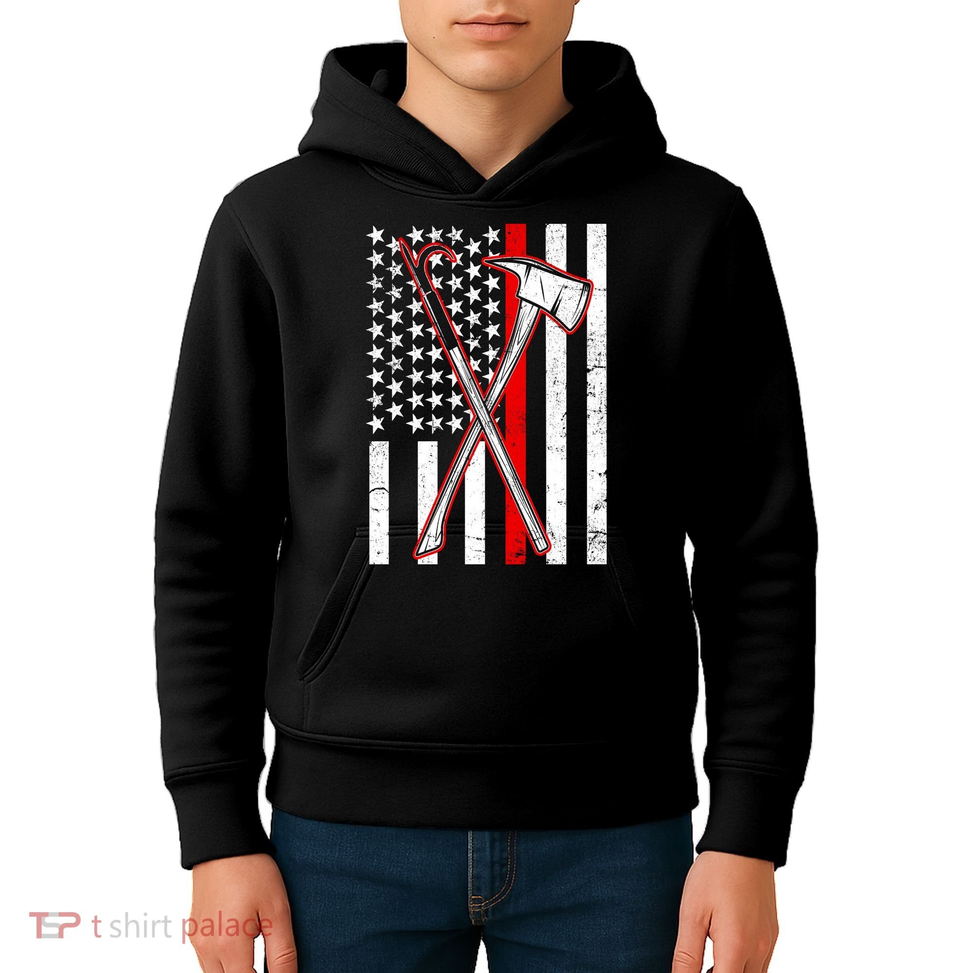 Firefighter US Flag Thin Red Line Kids Hoodie