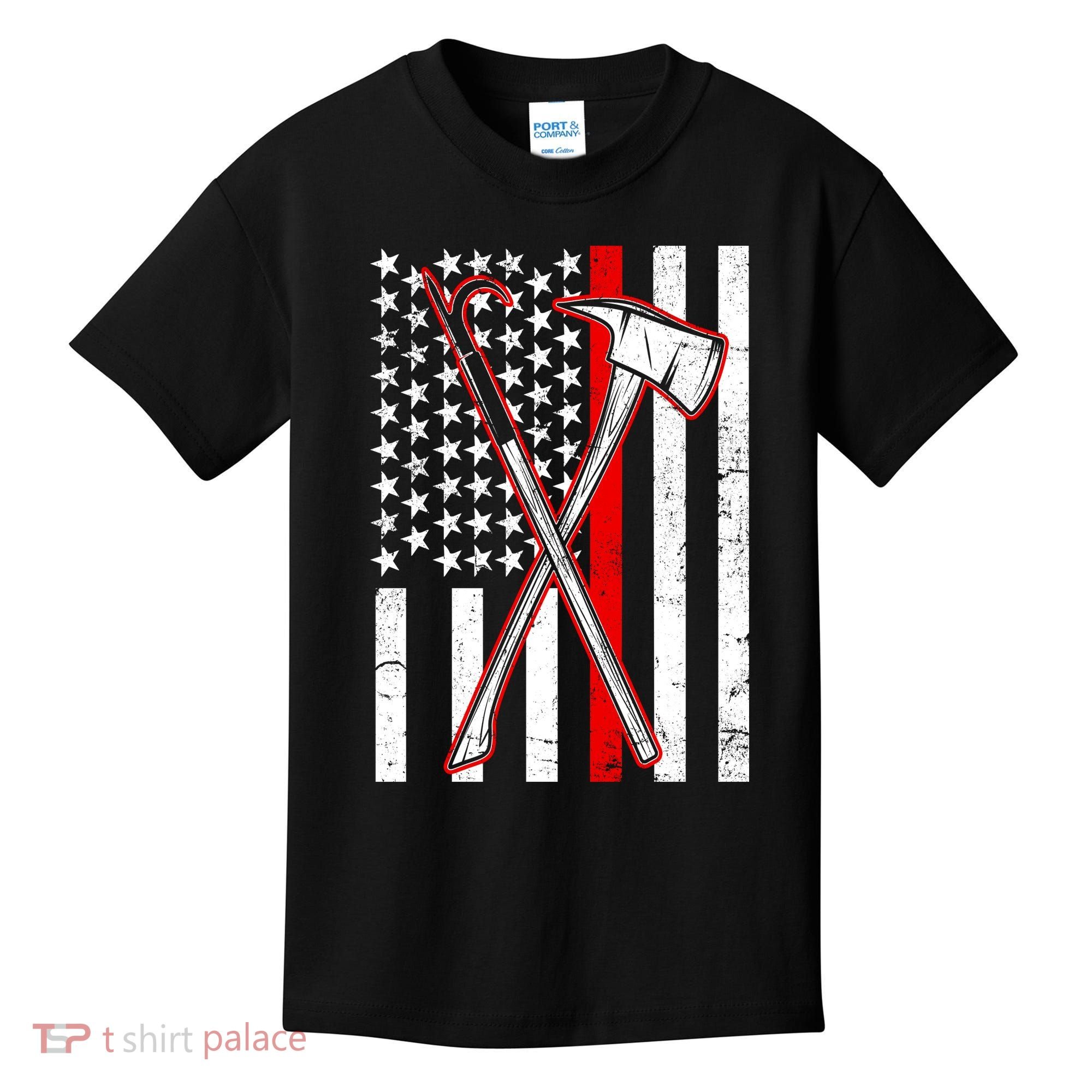 Firefighter US Flag Thin Red Line Kids T-Shirt