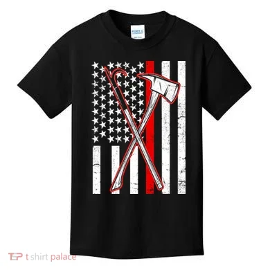 Firefighter US Flag Thin Red Line Kids T-Shirt