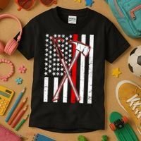 Firefighter US Flag Thin Red Line Kids T-Shirt thumb 3