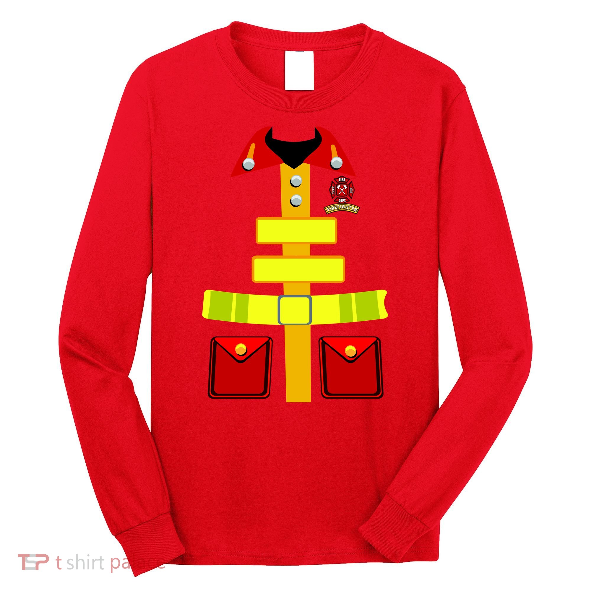 Fireman Costume Firefighter Halloween Uniform Long Sleeve Shirt