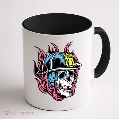 Fireman Skull Flame Coffee Mug back