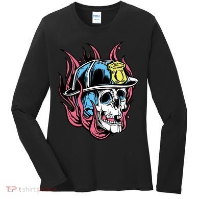 Fireman Skull Flame Women's Long Sleeve Shirt