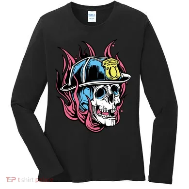 Fireman Skull Flame Women's Long Sleeve Shirt