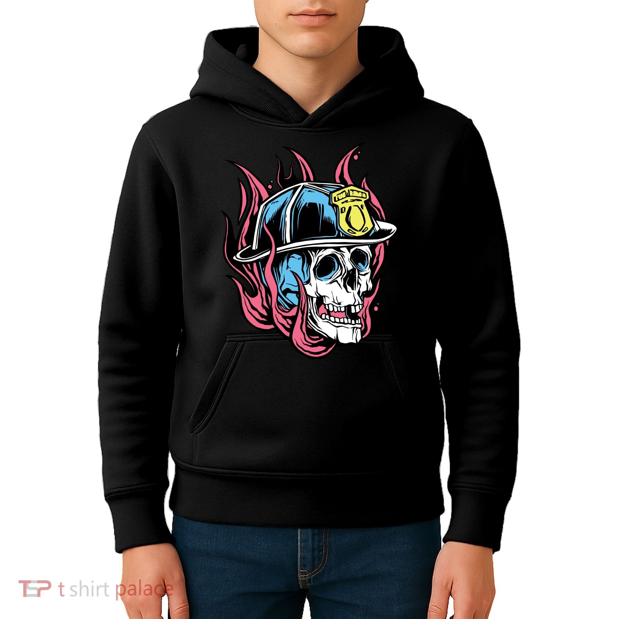 Fireman Skull Flame Kids Hoodie