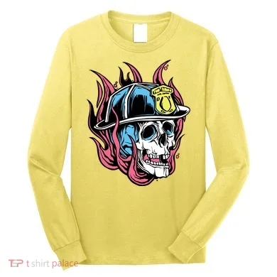 Fireman Skull Flame Long Sleeve Shirt
