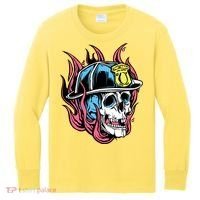 Fireman Skull Flame Kids Long Sleeve Shirt thumb 0