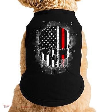 Firemen Red Line Flag Skull Doggie Tank