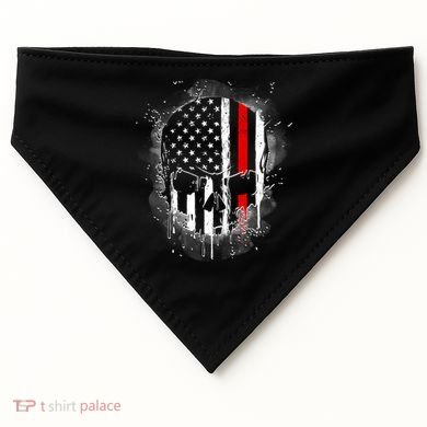 Firemen Red Line Flag Skull USA-Made Doggie Bandana