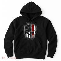 Firemen Red Line Flag Skull Hoodie thumb 0