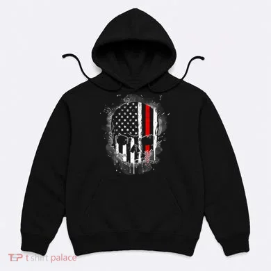 Firemen Red Line Flag Skull Hoodie