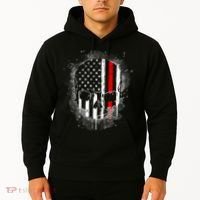 Firemen Red Line Flag Skull Hoodie thumb 2