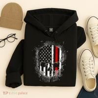 Firemen Red Line Flag Skull Hoodie thumb 4