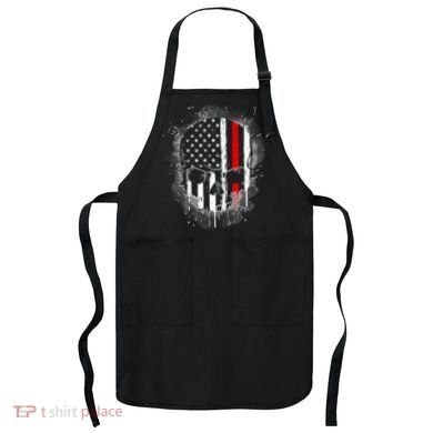 Firemen Red Line Flag Skull Apron