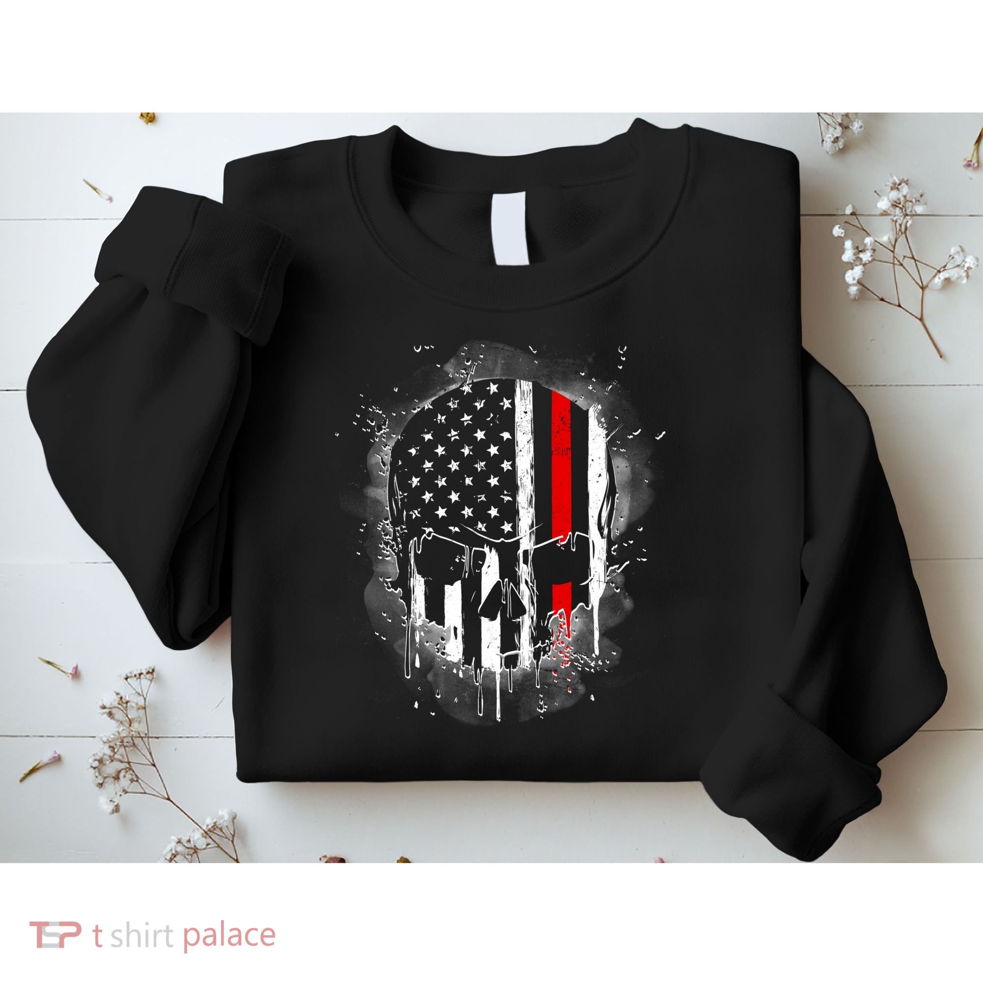 Firemen Red Line Flag Skull Sweatshirt