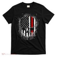 Firemen Red Line Flag Skull T-Shirt thumb 0