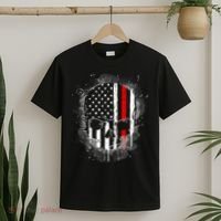 Firemen Red Line Flag Skull T-Shirt thumb 2