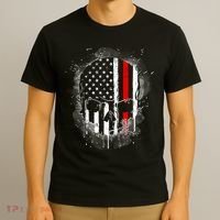 Firemen Red Line Flag Skull T-Shirt thumb 3