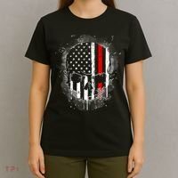Firemen Red Line Flag Skull T-Shirt thumb 4