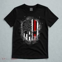 Firemen Red Line Flag Skull T-Shirt thumb 5