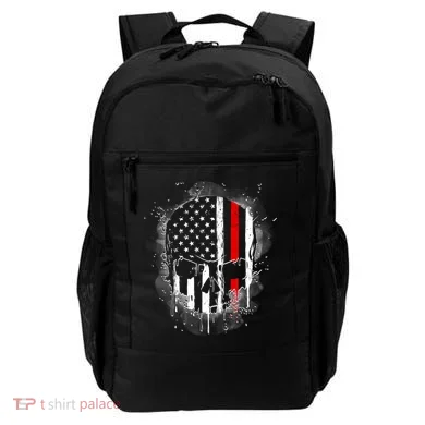 Firemen Red Line Flag Skull Backpack