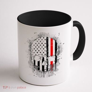 Firemen Red Line Flag Skull Coffee Mug back