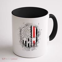Firemen Red Line Flag Skull Coffee Mug thumb 1