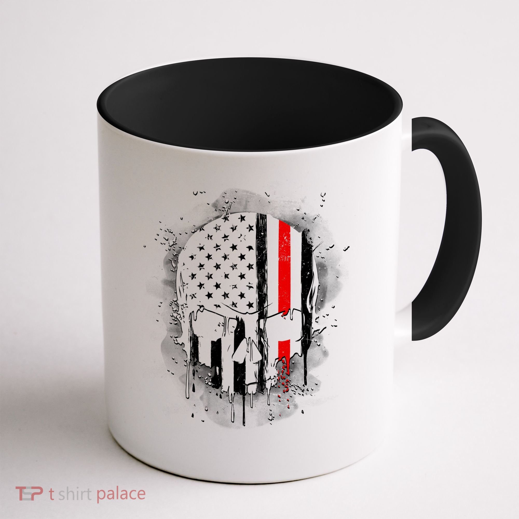 Firemen Red Line Flag Skull Coffee Mug