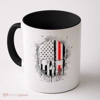Firemen Red Line Flag Skull Coffee Mug thumb 0